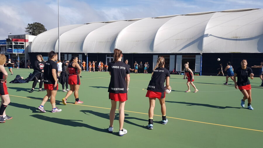 Netball girls play for 3rd place in their pool at Netball North Harbour.