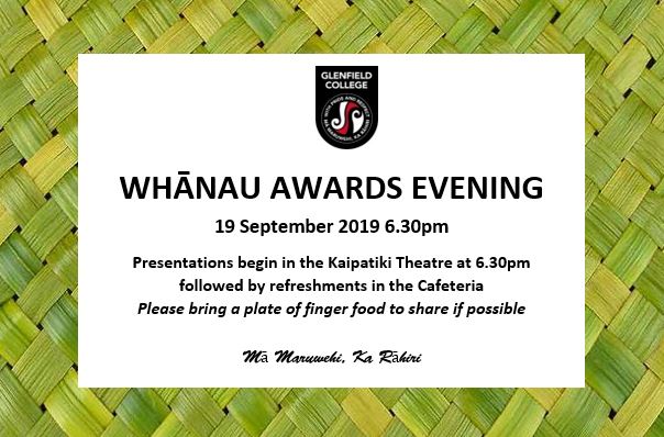Whānau Awards next Thursday Evening.