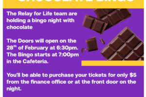 Relay For Life Chocolate Bingo night tonight