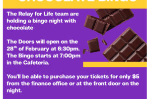 Relay For Life Chocolate Bingo Night 28th February from 6.30pm