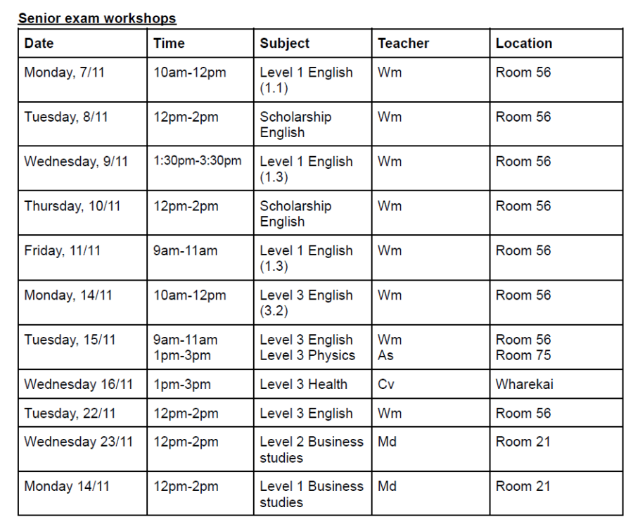 Senior Exam Workshops