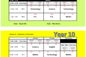 Week 7 Timetable for Year 9 & Year 10 students